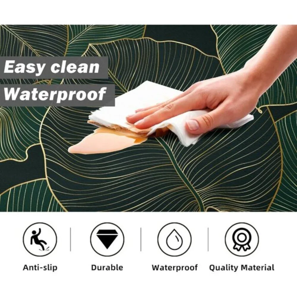 New Green Kitchen Mats, Set of 2 Cushioned Anti-Fatigue Boho Memory Foam Rugs